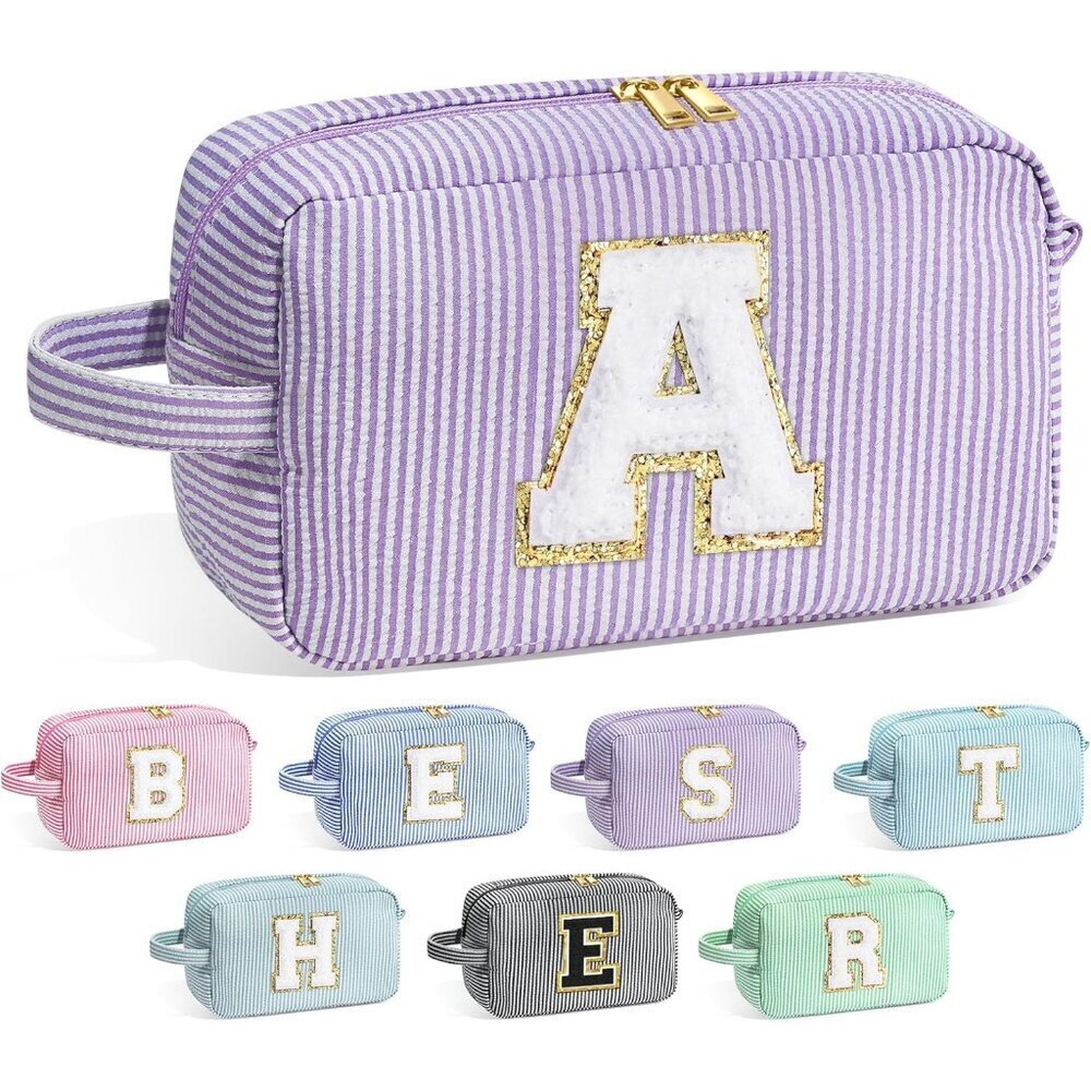 Teen Girl Gifts Initial Makeup Bag Personalized Compact Organizer for Women